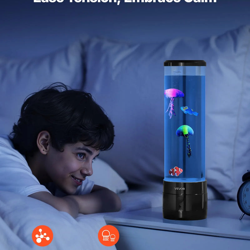 VEVOR sensorā burbuļu lampa ar zivtiņām 382 mm, 16 krāsas ar tālvadības pulti, LED ūdens lampa ar Bluetooth skaļruni un baltā trokšņa funkciju