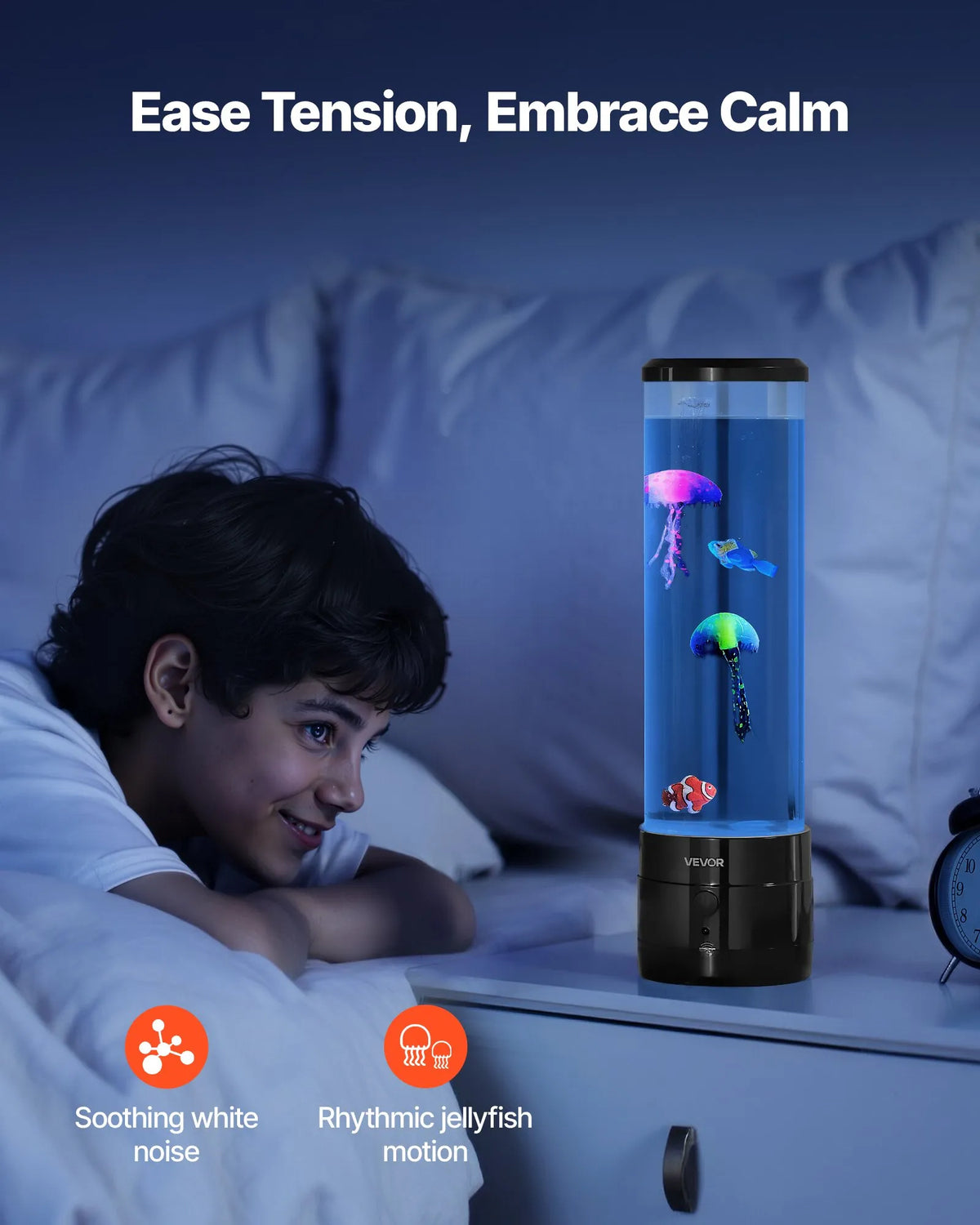 VEVORi anduriga mullilamp kaladega, 382 mm, 16 värvi, kaugjuhtimispuldiga, LED-veelamp Bluetooth-kõlariga ja valge müra funktsiooniga