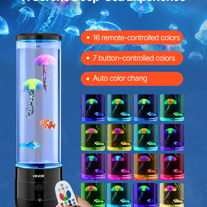 Sensorā burbuļu caurules lampa ar 16 tālvadības krāsu režīmiem, ūdens un zivju efekts, 382 mm