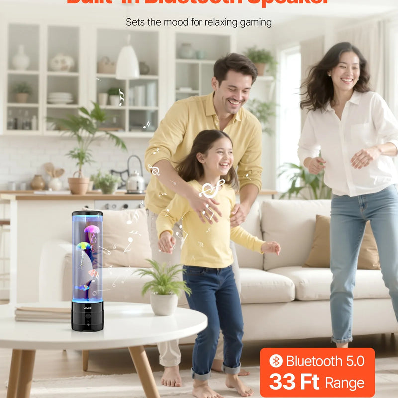 VEVOR sensorā burbuļu lampa ar zivtiņām 382 mm, 16 krāsas ar tālvadības pulti, LED ūdens lampa ar Bluetooth skaļruni un baltā trokšņa funkciju