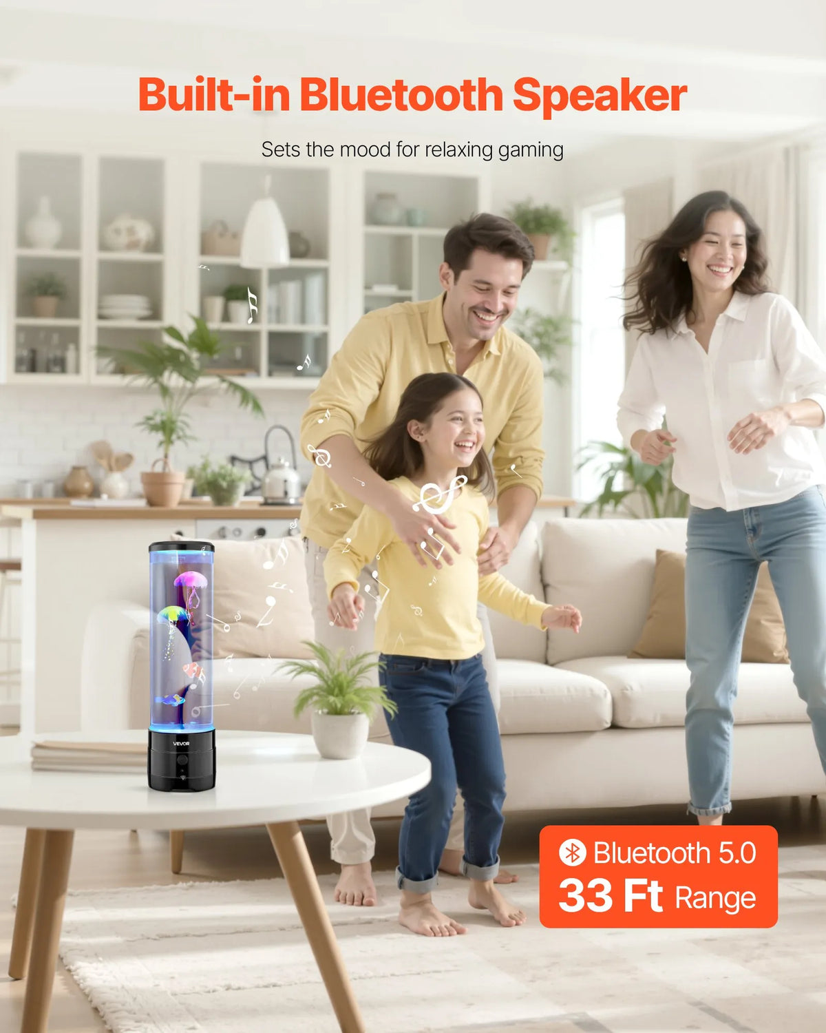 VEVORi anduriga mullilamp kaladega, 382 mm, 16 värvi, kaugjuhtimispuldiga, LED-veelamp Bluetooth-kõlariga ja valge müra funktsiooniga