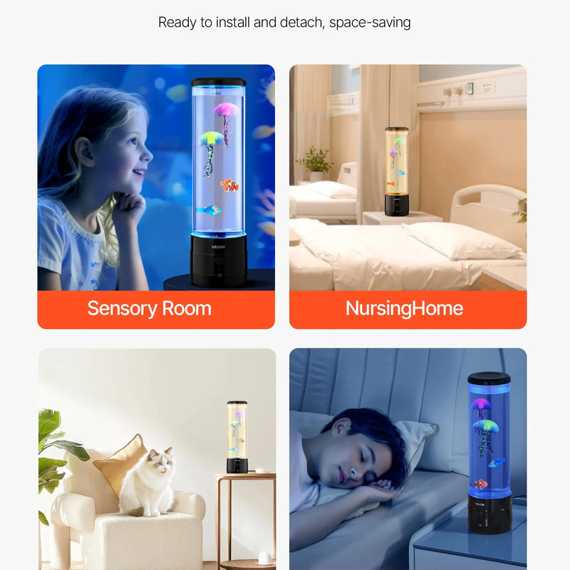 Sensorā burbuļu caurules lampa ar 16 tālvadības krāsu režīmiem, ūdens un zivju efekts, 382 mm