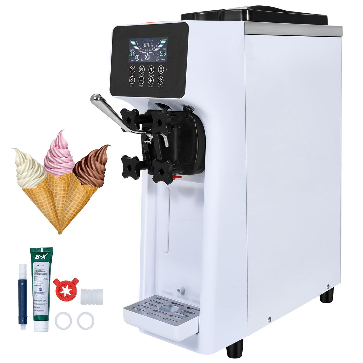 VEVOR Soft Ice Cream Machine 10 l/h, Single Flavour, Countertop Model with LCD Panel