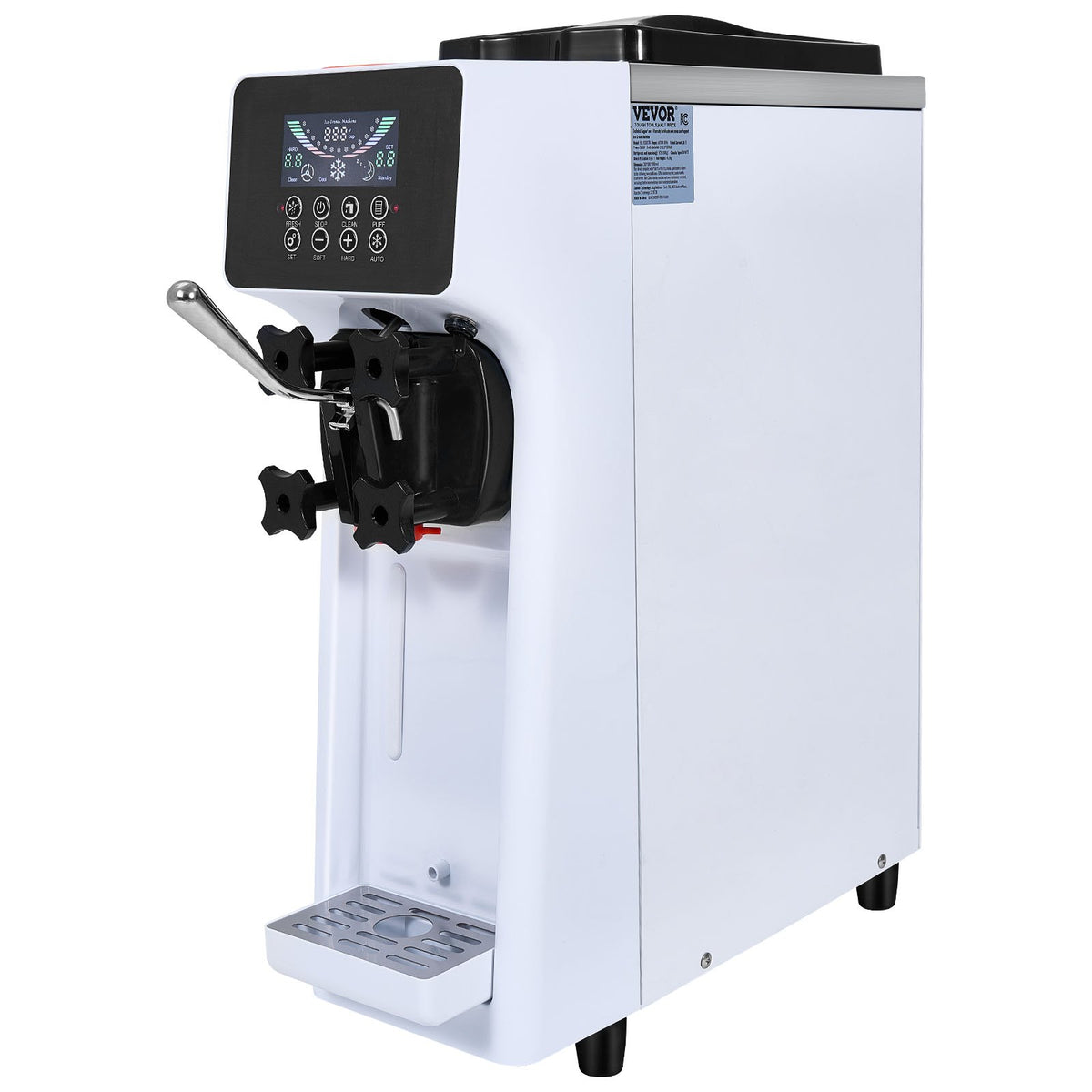 VEVOR Soft Ice Cream Machine 10 l/h, Single Flavour, Countertop Model with LCD Panel