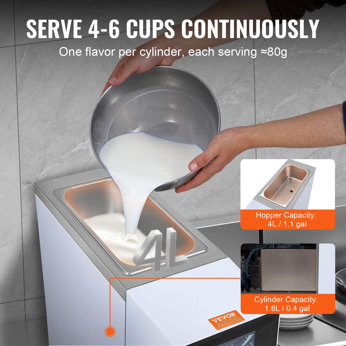 VEVOR Soft Ice Cream Machine 10 l/h, Single Flavour, Countertop Model with LCD Panel