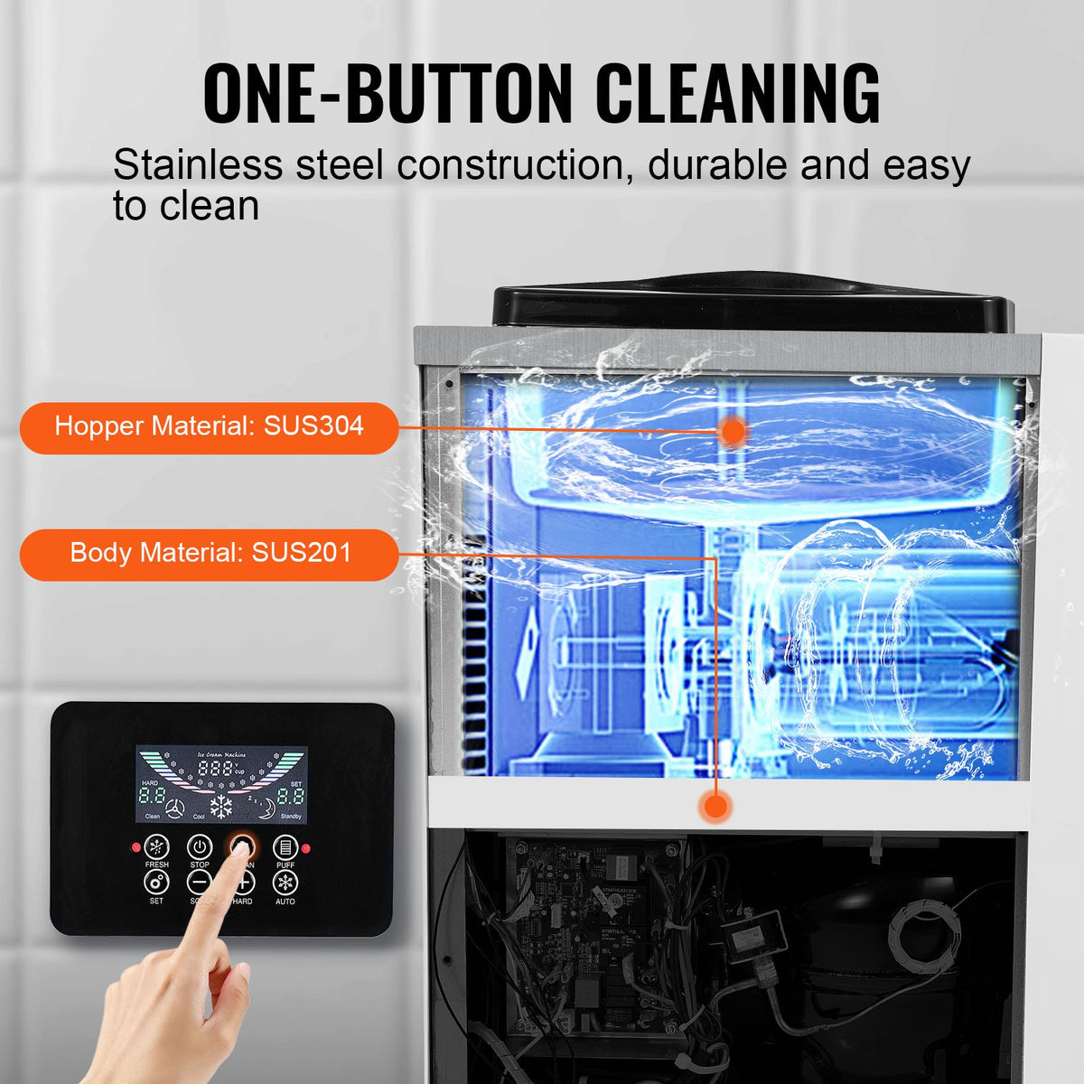 VEVOR Soft Ice Cream Machine 10 l/h, Single Flavour, Countertop Model with LCD Panel