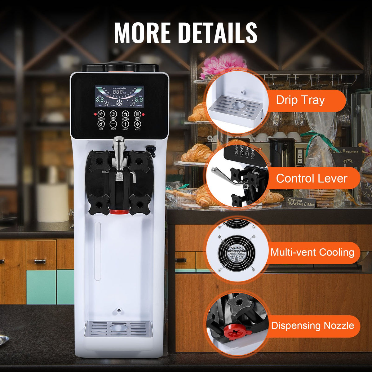 VEVOR Soft Ice Cream Machine 10 l/h, Single Flavour, Countertop Model with LCD Panel