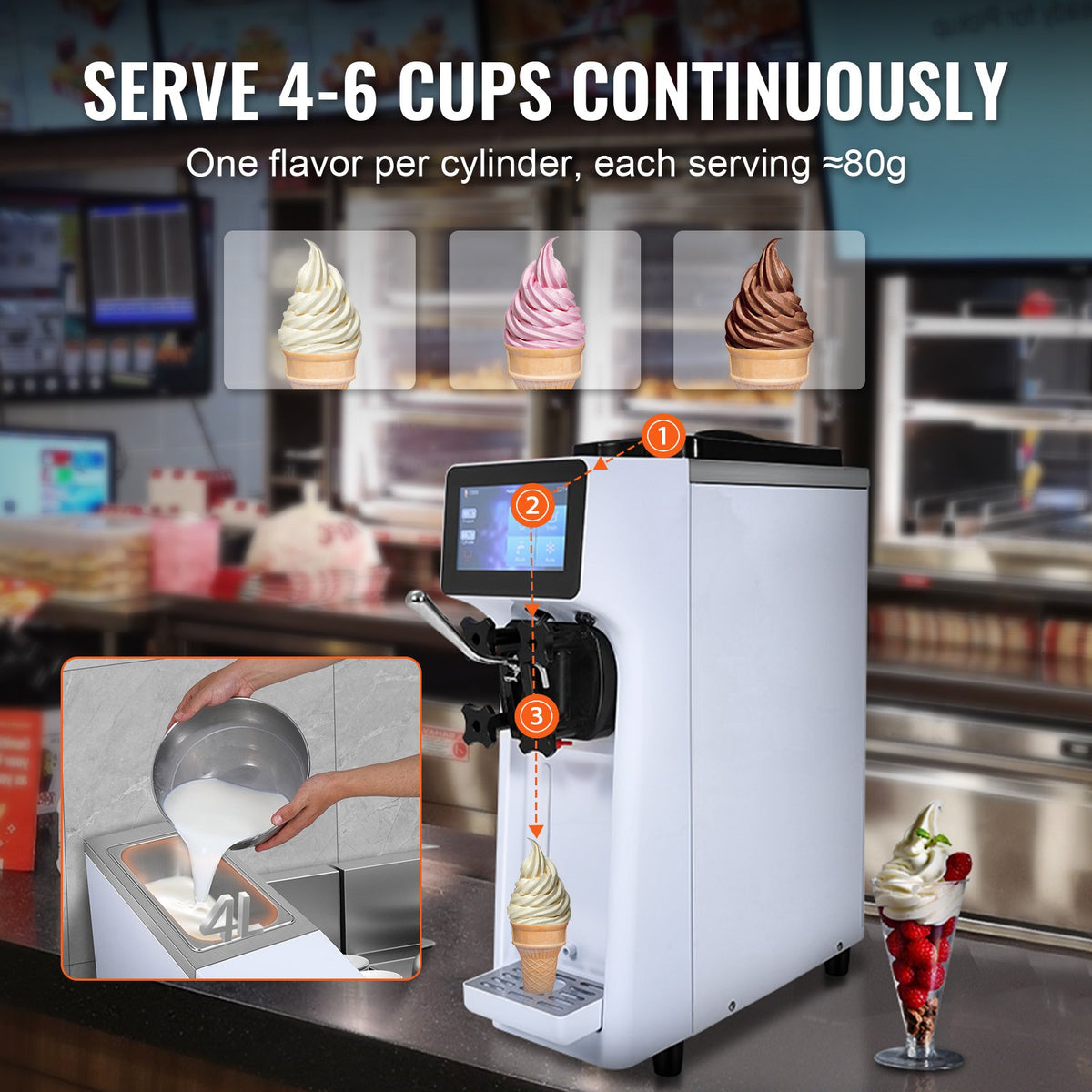 VEVOR Soft Ice Cream Machine 10 l/h, Single Flavour, Countertop Model