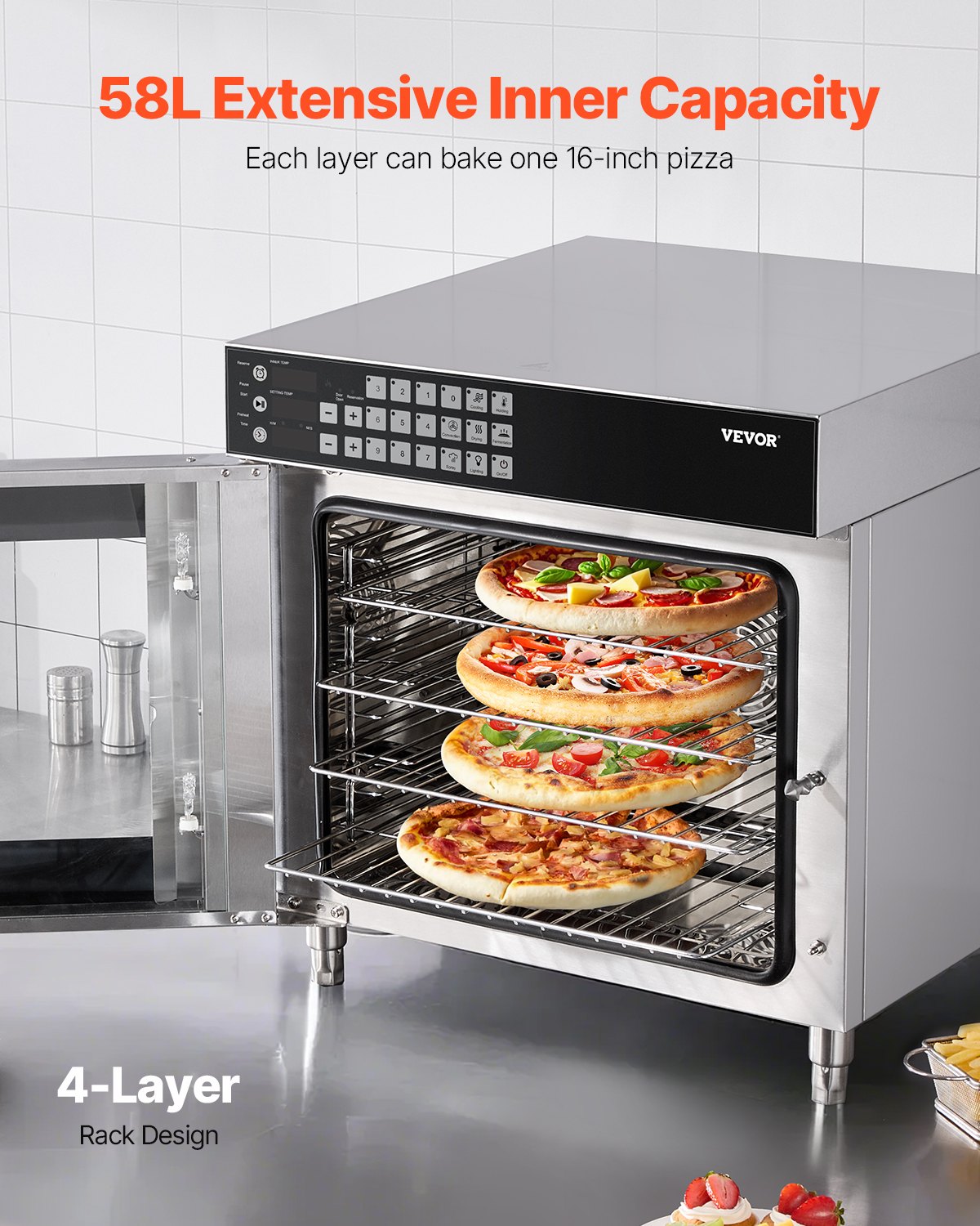 VEVOR Commercial Convection Oven 58 l, Stainless Steel, Countertop