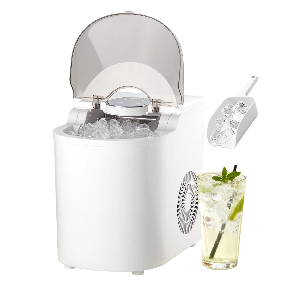 VEVOR Countertop Ice Maker 11.8 kg/24 h, 7 Bullet Ice Cubes in 6 Minutes, 2 Sizes, Self-Cleaning