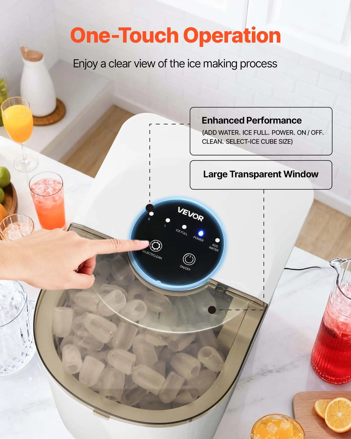VEVOR Countertop Ice Maker 11.8 kg/24 h, 7 Bullet Ice Cubes in 6 Minutes, 2 Sizes, Self-Cleaning