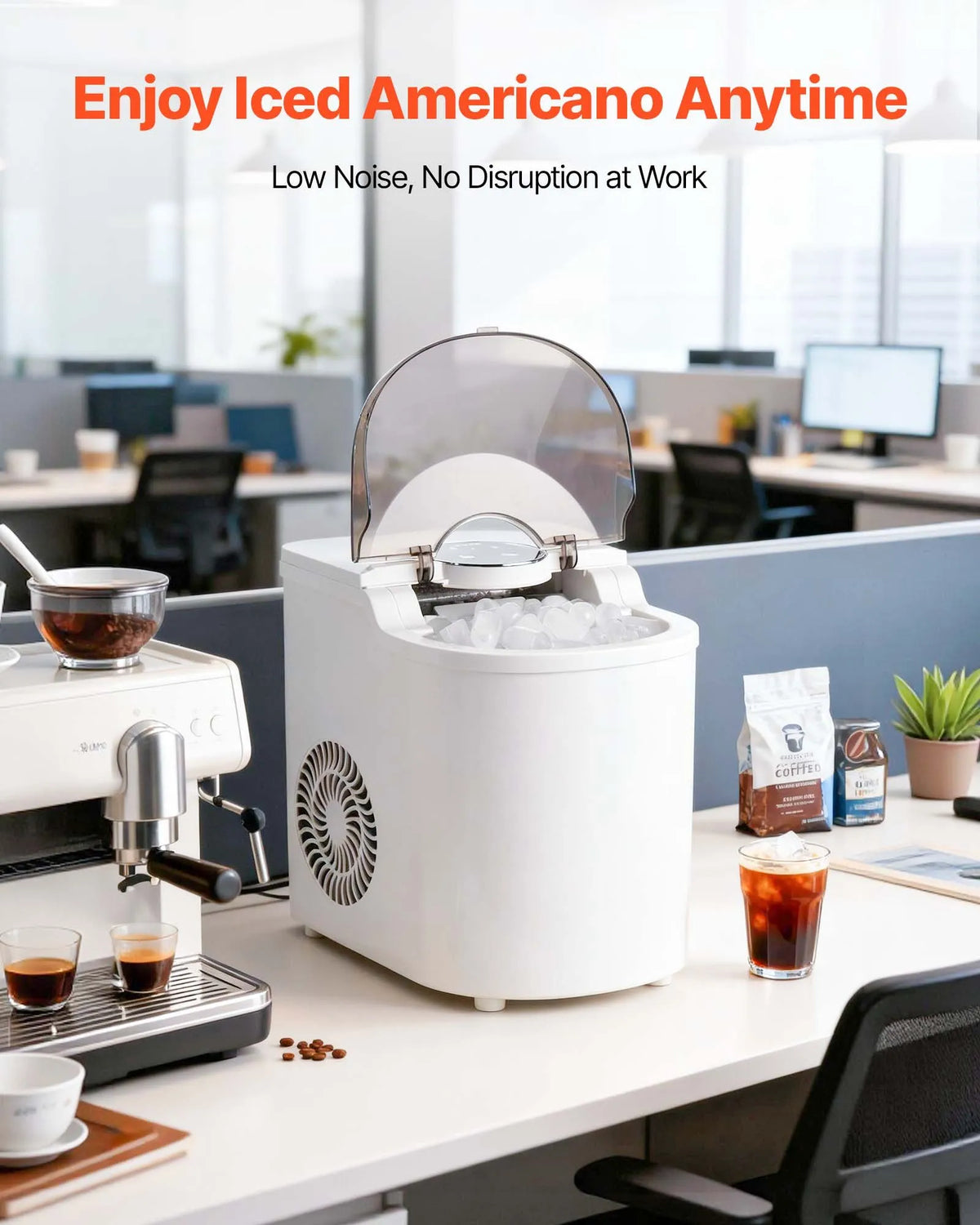 VEVOR Countertop Ice Maker 11.8 kg/24 h, 7 Bullet Ice Cubes in 6 Minutes, 2 Sizes, Self-Cleaning