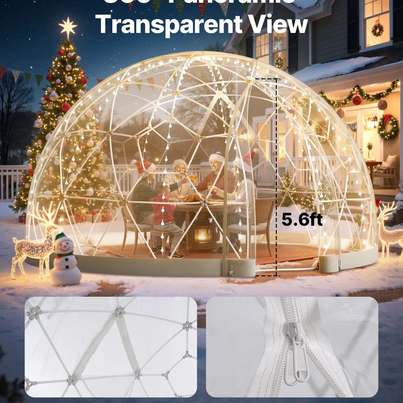 Dārza kupolveida telts, 3,6 × 2,2 m caurspīdīga āra burbuļtelts 4–7 personām, laikapstākļu izturīga ģeodēziskā siltumnīcas tipa telts ar logu, PVC iglu terasēm, kempingiem, ballītēm un kāzām