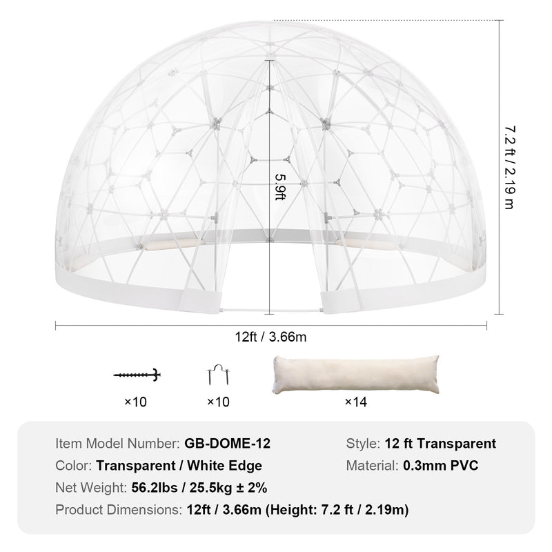 VEVOR 3,66 m kupolveida telts ar  caurspīdīgu logu – ideāli piemērota kempingiem un ballītēm