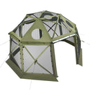 VEVOR uznirstoša sietveida lapene-telts, 3,96 × 3,96 m, 13-sānu sfēriska kempinga nojume ar noņemamu jumtu un pārnēsāšanas somu, ātra uzstādīšana, aizsardzība pret kukaiņiem, saules patversme 10–12 personām, zaļa