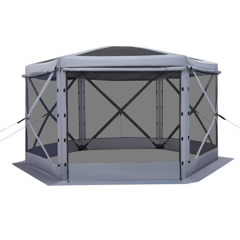 VEVOR uznirstošā lapene ar sieta telti, 3,6 × 3,6 m liela sešstūraina kempinga nojume ar noņemamu jumtu un pārnēsāšanas somu, ātri uzstādāma un pret kukaiņiem droša, sieta tipa saules patvērums 8–10 personām dārzam un terasei, pelēka