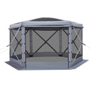 VEVOR uznirstošā lapene ar sieta telti, 3,6 × 3,6 m liela sešstūraina kempinga nojume ar noņemamu jumtu un pārnēsāšanas somu, ātri uzstādāma un pret kukaiņiem droša, sieta tipa saules patvērums 8–10 personām dārzam un terasei, pelēka