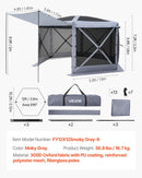 VEVOR uznirstošā lapene ar sieta telti, 3,6 × 3,6 m liela sešstūraina kempinga nojume ar noņemamu jumtu un pārnēsāšanas somu, ātri uzstādāma un pret kukaiņiem droša, sieta tipa saules patvērums 8–10 personām dārzam un terasei, pelēka