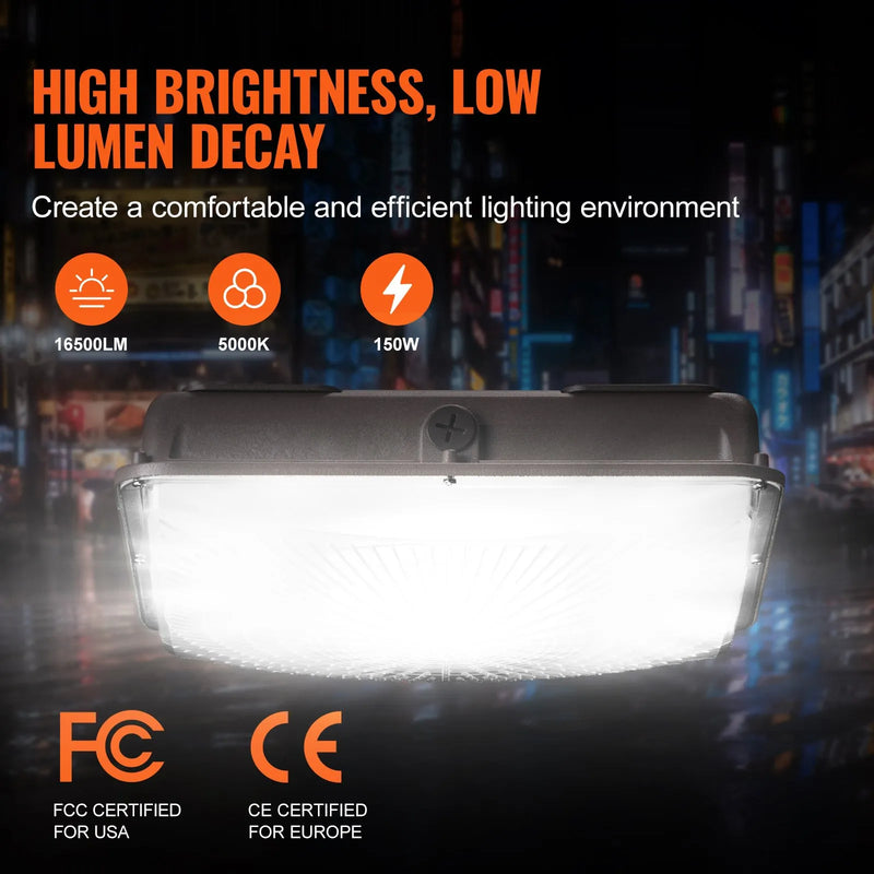 4 gab. LED griestu gaismekļi, 150 W, 16 500 lm, 5000 K dienasgaisma, komerciālai un industriālai lietošanai, 315 × 315 mm uz virsmas stiprināmi griestu gaismekļi degvielas uzpildes stacijām, noliktavām, garāžām, veikaliem un ielām, IP65