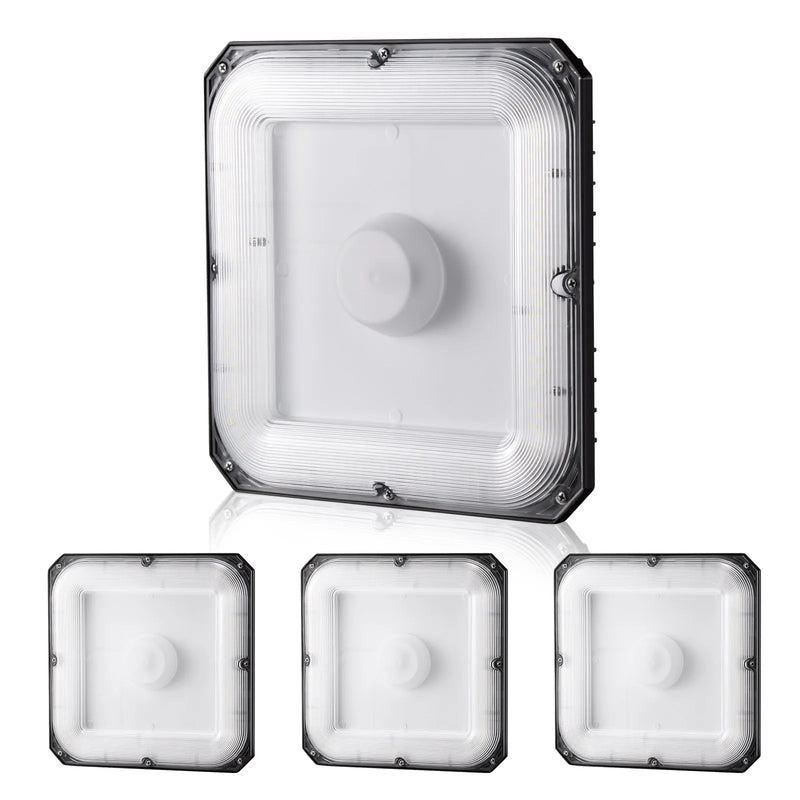 4 gab. LED griestu gaismekļi, 80 W, 8800 lm, 5000 K dienasgaisma, komerciālai un industriālai lietošanai, 256 × 256 mm uz virsmas stiprināmi griestu gaismekļi degvielas uzpildes stacijām, noliktavām, garāžām, veikaliem un ielām, IP65