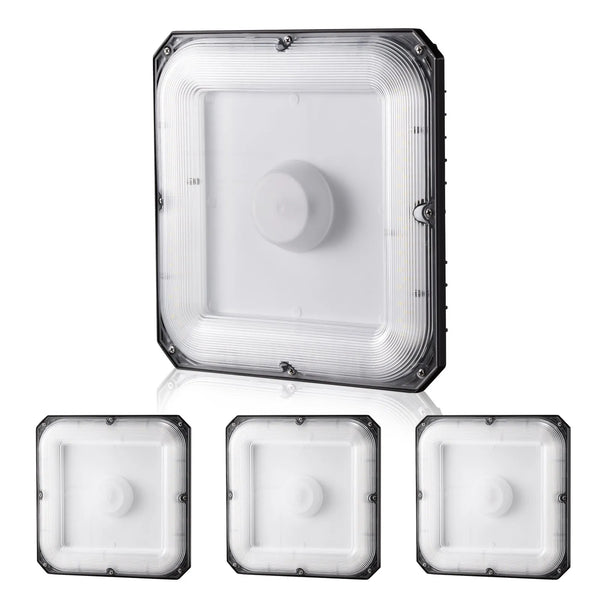 4 gab. LED griestu gaismekļi, 80 W, 8800 lm, 5000 K dienasgaisma, komerciālai un industriālai lietošanai, 256 × 256 mm uz virsmas stiprināmi griestu gaismekļi degvielas uzpildes stacijām, noliktavām, garāžām, veikaliem un ielām, IP65