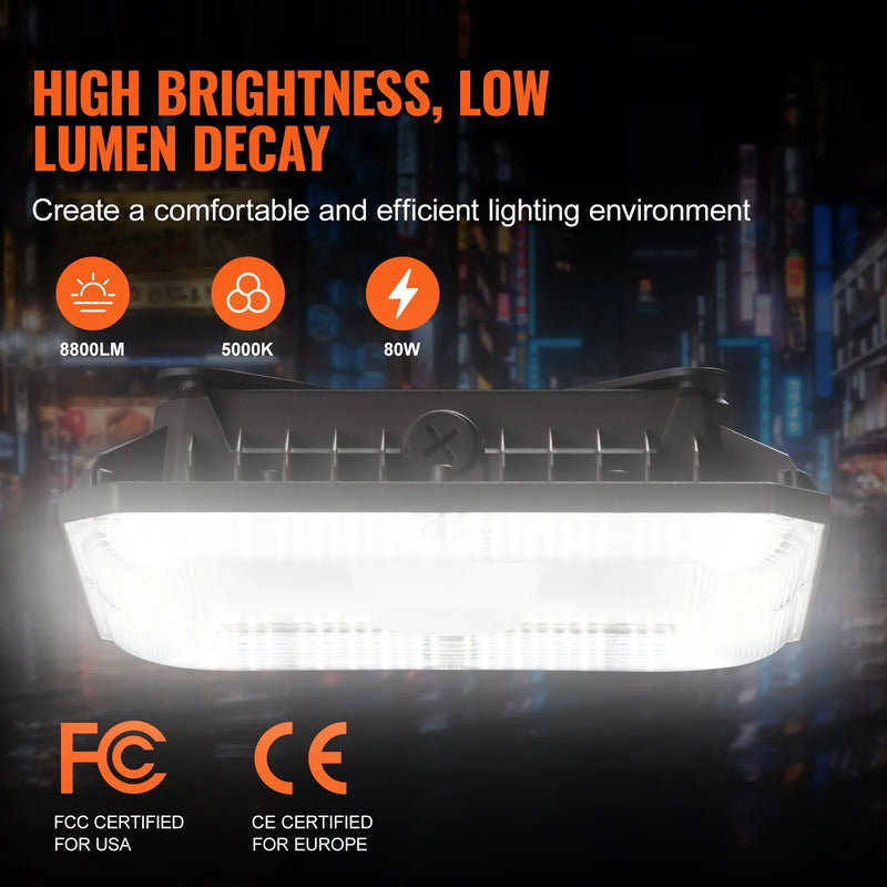 4 gab. LED griestu gaismekļi, 80 W, 8800 lm, 5000 K dienasgaisma, komerciālai un industriālai lietošanai, 256 × 256 mm uz virsmas stiprināmi griestu gaismekļi degvielas uzpildes stacijām, noliktavām, garāžām, veikaliem un ielām, IP65