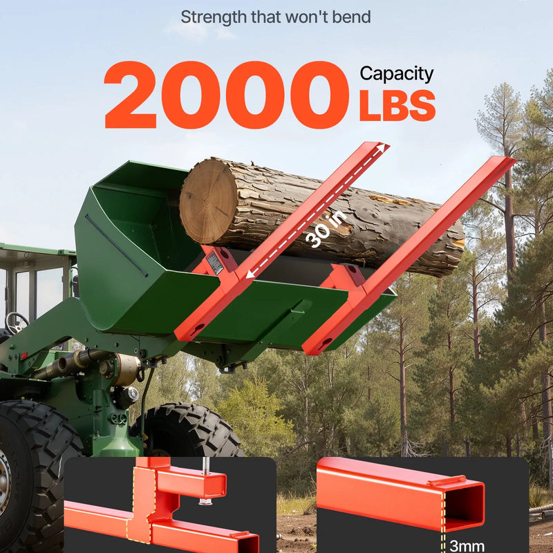VEVOR palešu dakšas ar stiprinājumu, 907 kg celtspēja, 109 cm kopējais garums, smagās tehnikas ātrās stiprināšanas traktora dakšas frontālajam iekrāvējam, kausam un mini iekrāvējam, oranžas