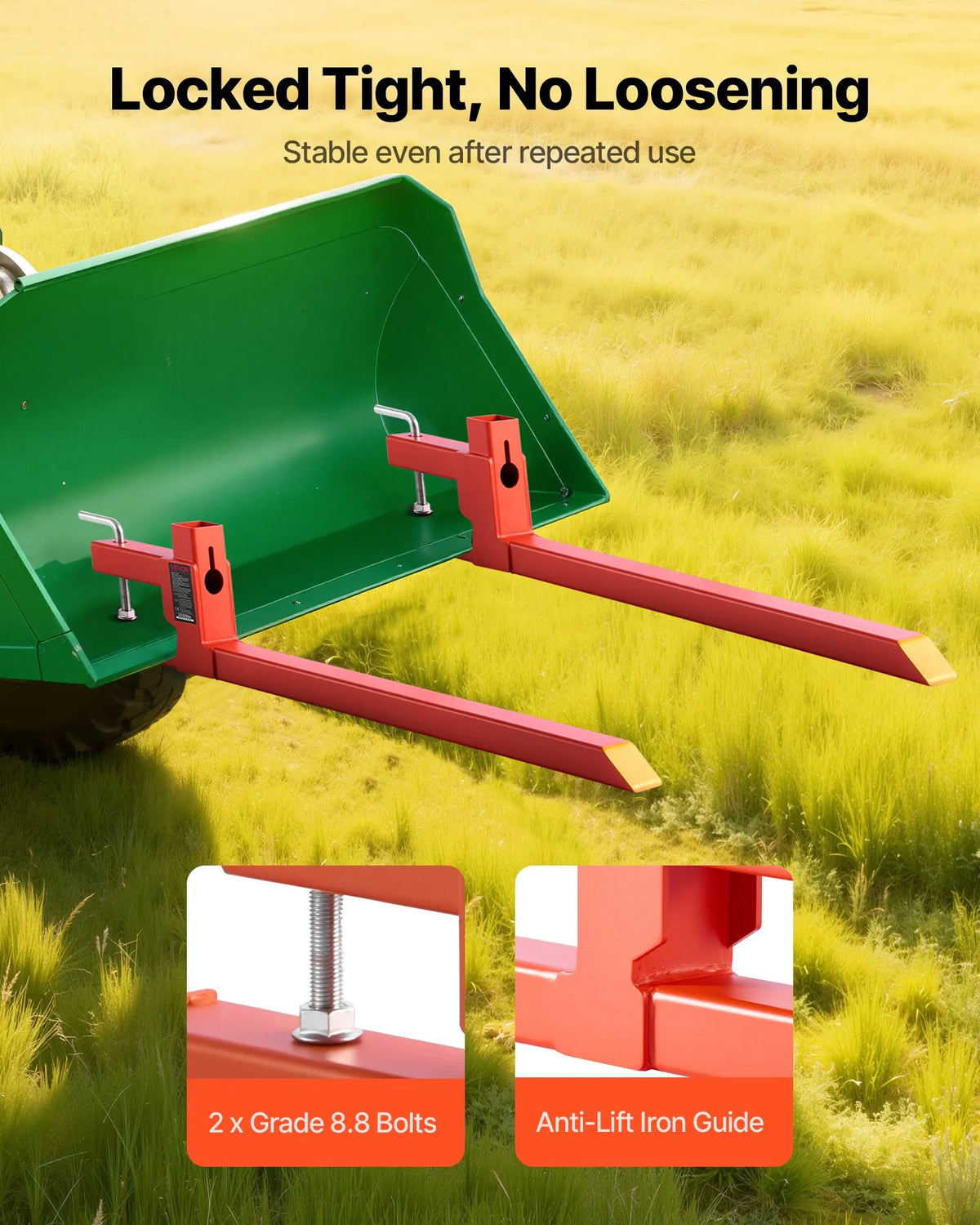VEVOR Pallet Forks with Attachment, 907 kg Lifting Capacity, 109 cm Total Length, Heavy-Duty Quick-Attach Tractor Forks for Front Loader, Bucket and Mini Loader, Orange