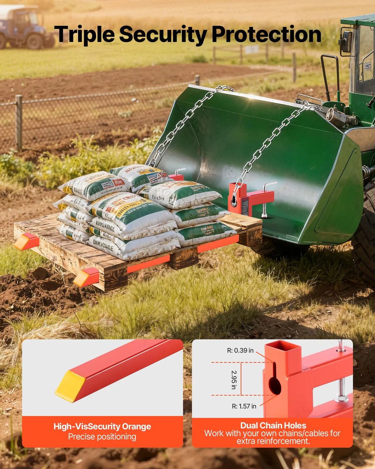 VEVOR Pallet Forks with Attachment, 907 kg Lifting Capacity, 109 cm Total Length, Heavy-Duty Quick-Attach Tractor Forks for Front Loader, Bucket and Mini Loader, Orange