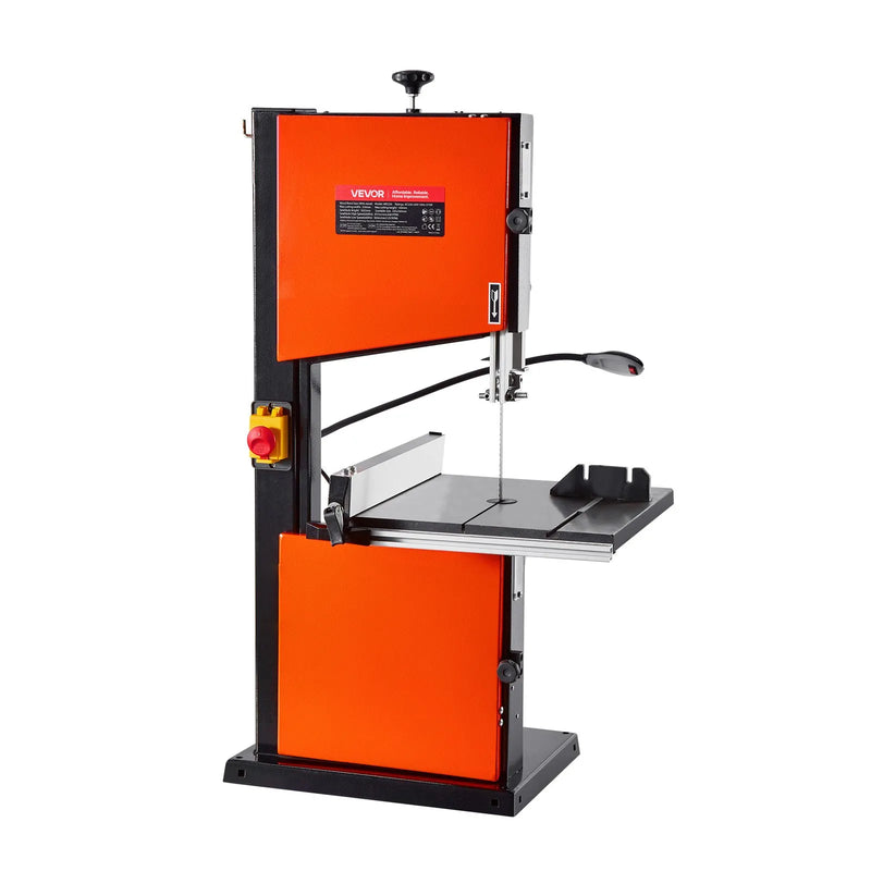 VEVOR lentzāģis kokapstrādei, 254 mm, galda tipa divu ātrumu lentzāģis ar 373 W (0,5 ZS) motoru, maks. griešanas augstums 160 mm, 335 × 340 mm čuguna galds, 360° darba apgaismojums, leņķmērs un paralēlā atdure
