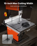 VEVOR lentzāģis kokapstrādei, 254 mm, galda tipa divu ātrumu lentzāģis ar 373 W (0,5 ZS) motoru, maks. griešanas augstums 160 mm, 335 × 340 mm čuguna galds, 360° darba apgaismojums, leņķmērs un paralēlā atdure