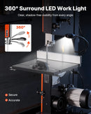 VEVOR lentzāģis kokapstrādei, 254 mm, galda tipa divu ātrumu lentzāģis ar 373 W (0,5 ZS) motoru, maks. griešanas augstums 160 mm, 335 × 340 mm čuguna galds, 360° darba apgaismojums, leņķmērs un paralēlā atdure