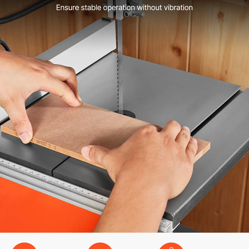 VEVOR lentzāģis kokapstrādei, 254 mm, galda tipa divu ātrumu lentzāģis ar 373 W (0,5 ZS) motoru, maks. griešanas augstums 160 mm, 335 × 340 mm čuguna galds, 360° darba apgaismojums, leņķmērs un paralēlā atdure