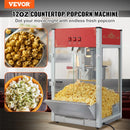 VEVOR galda popkorna aparāts 1440 W, 12 oz katls līdz 80 porcijām vienā ciklā, ar rūdīta stikla korpusu un 3 nerūsējošā tērauda piederumiem, kino stila, sarkans - ZEMLETES.LV