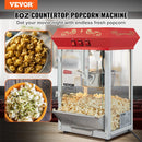 VEVOR galda popkorna aparāts 850 W, 8 oz katls līdz 48 porcijām vienā ciklā, ar rūdīta stikla korpusu un 4 piederumiem, kino stila, sarkans - ZEMLETES.LV