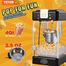 VEVOR galda popkorna aparāts 300 W, 2,5 oz katls līdz 3,8 l vienā ciklā, ar PP durvīm, 2 piederumiem un paplāti, kino stila, melns - ZEMLETES.LV
