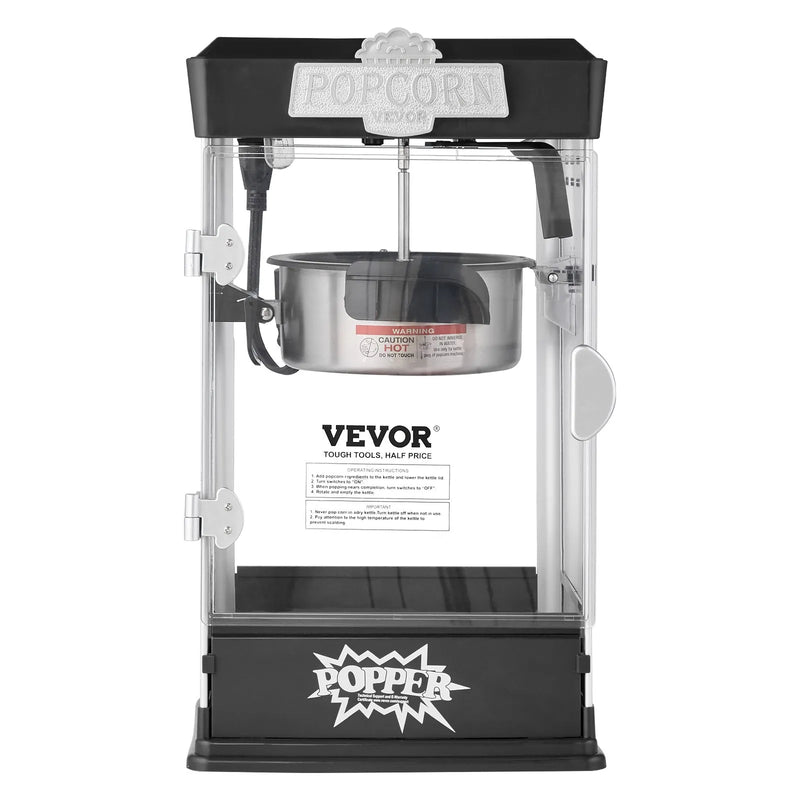 VEVOR galda popkorna aparāts 480 W, 4 oz katls līdz 5,7 l vienā ciklā, ar 3 piederumiem, kino stila, melns - ZEMLETES.LV