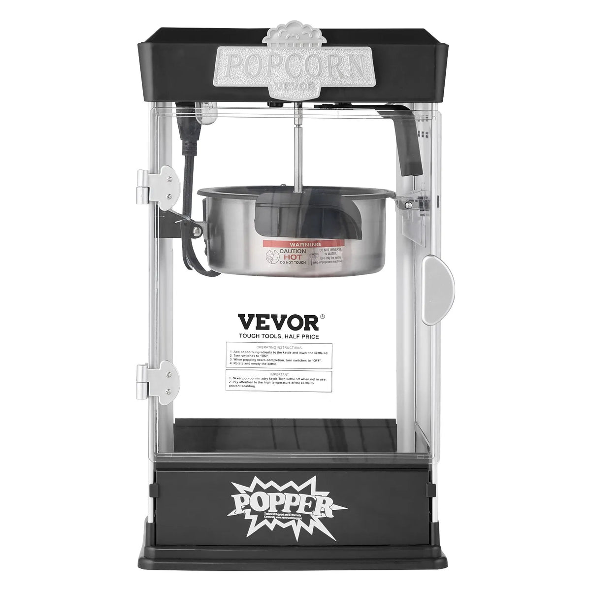 VEVOR galda popkorna aparāts 480 W, 4 oz katls līdz 5,7 l vienā ciklā, ar 3 piederumiem, kino stila, melns - ZEMLETES.LV
