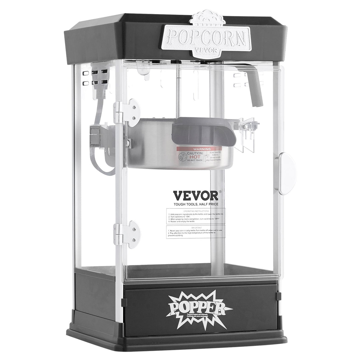 VEVOR galda popkorna aparāts 480 W, 4 oz katls līdz 5,7 l vienā ciklā, ar 3 piederumiem, kino stila, melns - ZEMLETES.LV