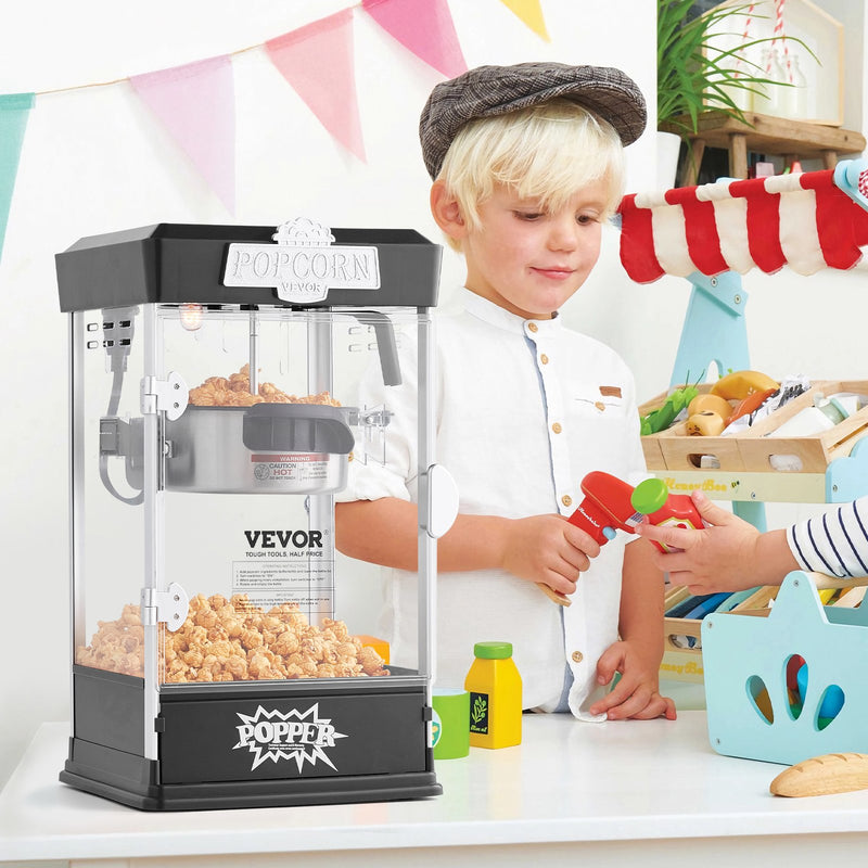 VEVOR galda popkorna aparāts 480 W, 4 oz katls līdz 5,7 l vienā ciklā, ar 3 piederumiem, kino stila, melns - ZEMLETES.LV