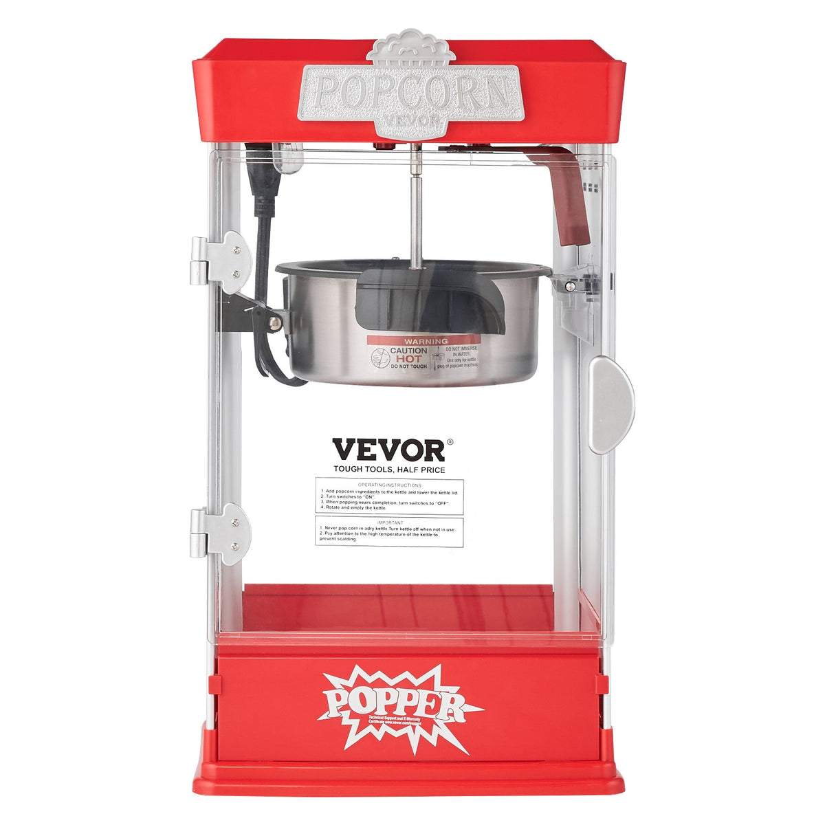 VEVOR galda popkorna aparāts 480 W, 4 oz katls līdz 5,7 l vienā ciklā, ar 3 piederumiem, kino stila, sarkans - ZEMLETES.LV