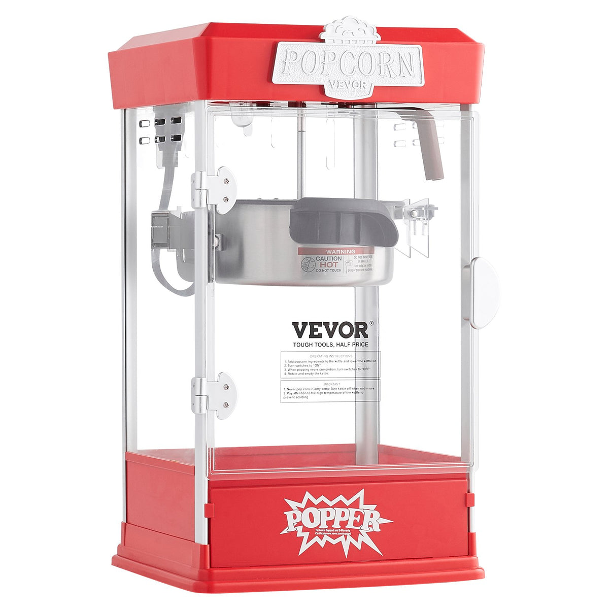 VEVOR galda popkorna aparāts 480 W, 4 oz katls līdz 5,7 l vienā ciklā, ar 3 piederumiem, kino stila, sarkans - ZEMLETES.LV