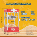 VEVOR galda popkorna aparāts 480 W, 4 oz katls līdz 5,7 l vienā ciklā, ar 3 piederumiem, kino stila, sarkans - ZEMLETES.LV