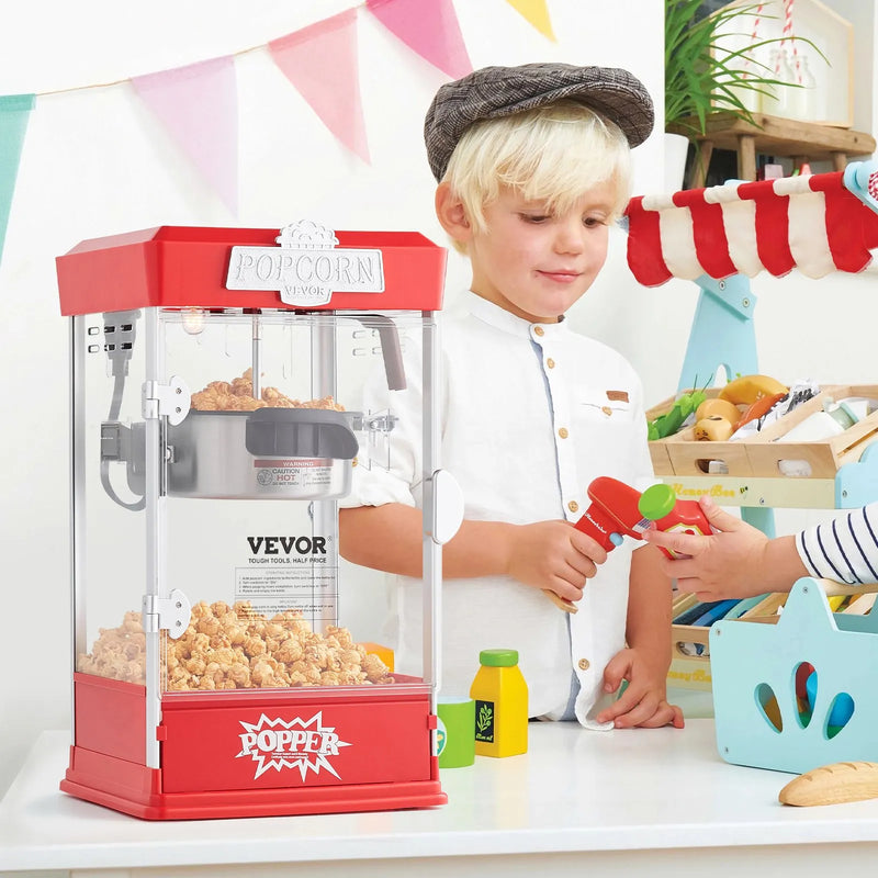 VEVOR galda popkorna aparāts 480 W, 4 oz katls līdz 5,7 l vienā ciklā, ar 3 piederumiem, kino stila, sarkans - ZEMLETES.LV