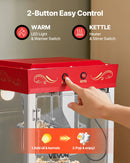 Popkorna mašīna, 0,2 kg nerūsējošā tērauda katls, 800 W, 48 porcijas, stikla sienas, PC durvis, sarkana