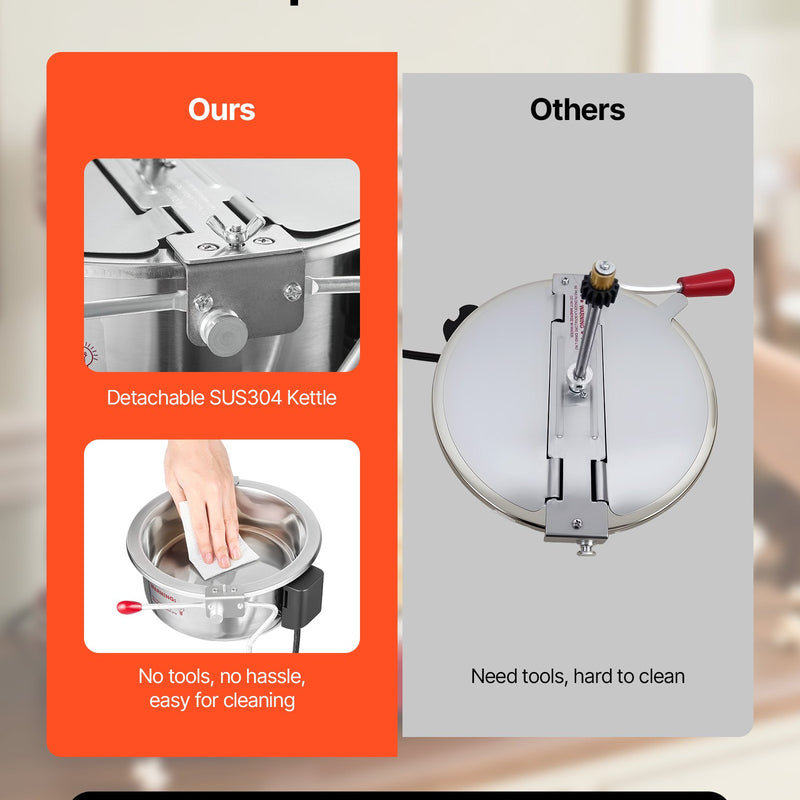 Popkorna mašīna, 0,2 kg nerūsējošā tērauda katls, 800 W, 48 porcijas, stikla sienas, PC durvis, melna