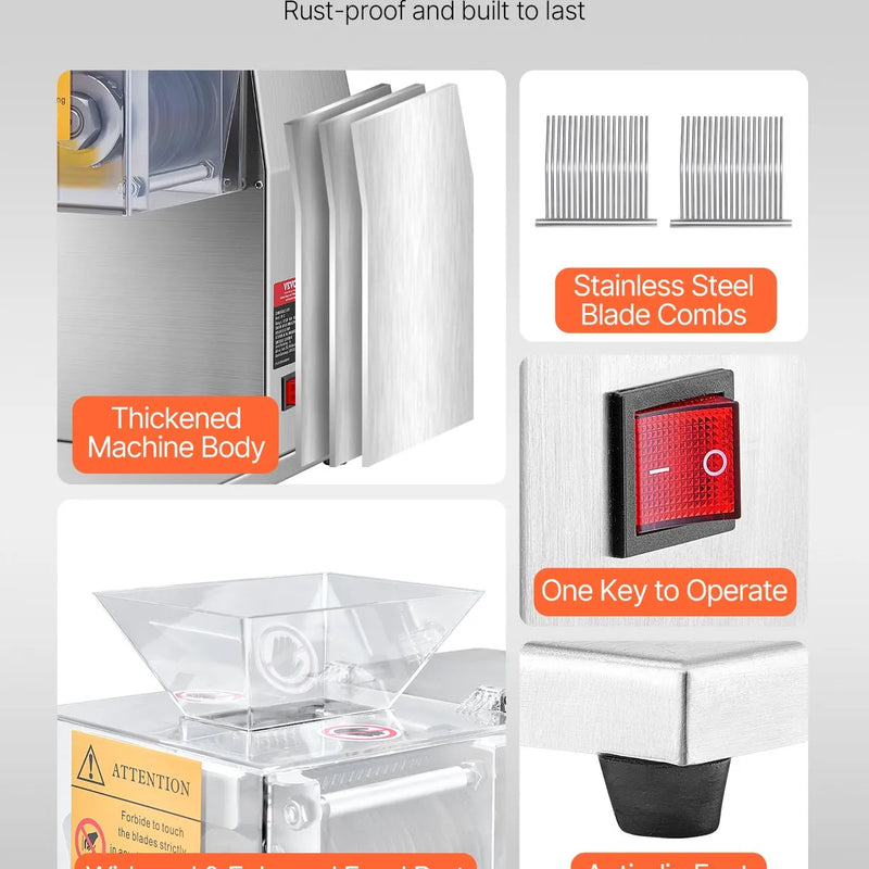 VEVOR gaļas griešanas iekārta 850 W, nerūsējošā tērauda elektriska gaļas griezējmašīna ar 5 mm griešanas biezumu, noņemamiem asmeņiem, ražība līdz 250 kg/h, piemērota mājas virtuvei, restorāniem un lielveikaliem