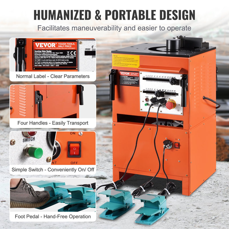 VEVOR 2-in-1 Elektriskais Armatūras Locītājs 1700W - 3 regulējami leņķi līdz 25 mm (