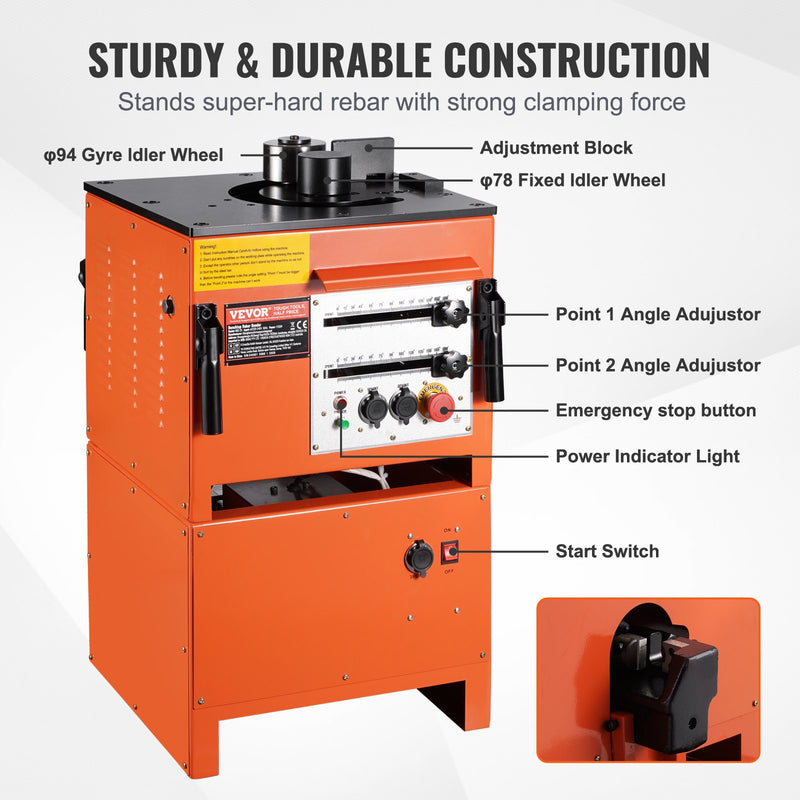 VEVOR 2-in-1 Elektriskais Armatūras Locītājs 1700W - 3 regulējami leņķi līdz 25 mm (