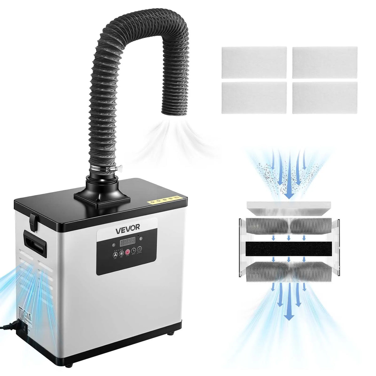 VEVOR Soldering Fume Extractor 510 m³/h with 4-Stage Filtration, 10 Speeds, Remote Control